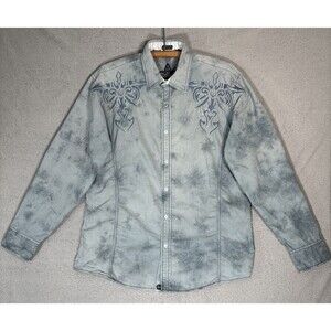Roar Mens Button Down Shirt Size XL Grey Stone Wash Affliction Like Western Yoke